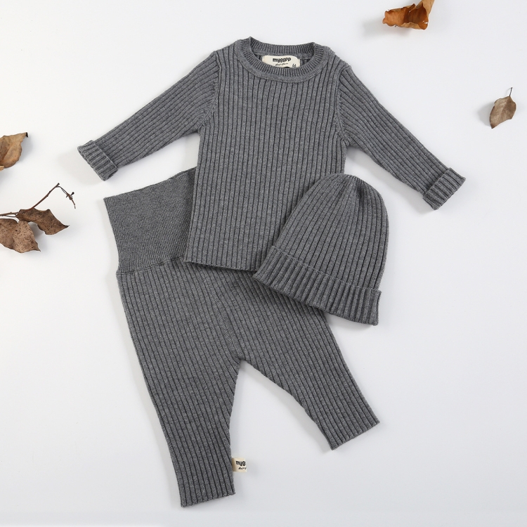 

3 in 1 Winter Girl Baby Warm Bottoming Shirt + Bottoming Trousers + Hat Set, Height:90cm(Grey)