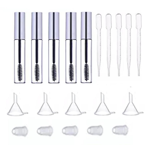 

5PCS 12ml Empty Mascara Tube With Eyelash Wand + 5pcs Funnels And Transfer Pipettes Set For Castor Oil DIY Container Set