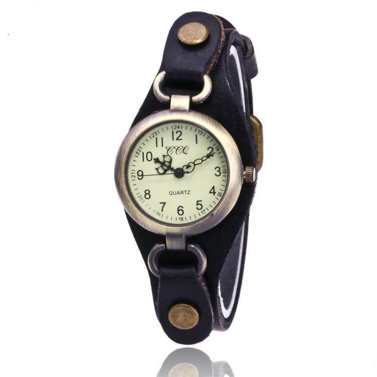 

Leather Retro Bronze Small Dial Quartz Watch for Women(black)