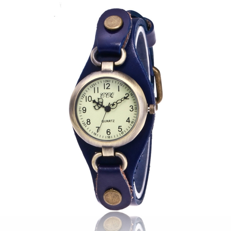 

Leather Retro Bronze Small Dial Quartz Watch for Women(blue)
