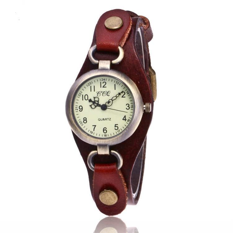 

Leather Retro Bronze Small Dial Quartz Watch for Women(dark coffee)