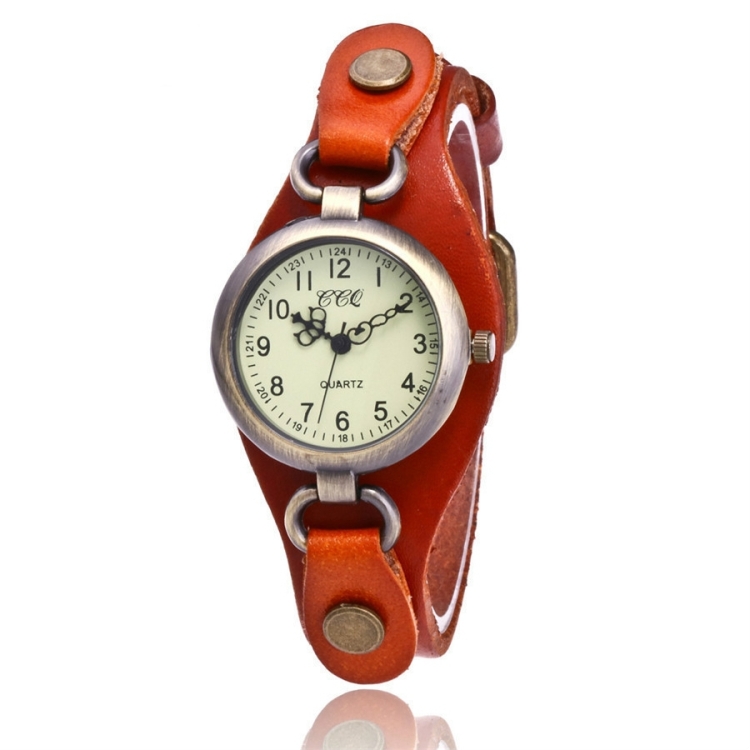 

Leather Retro Bronze Small Dial Quartz Watch for Women(orange)