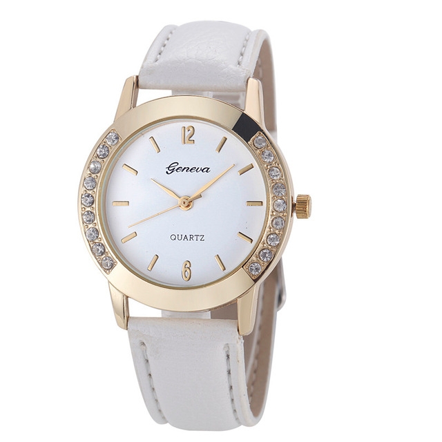 

Round Dial Double Diamond Leather Belt Watch for Women(White)