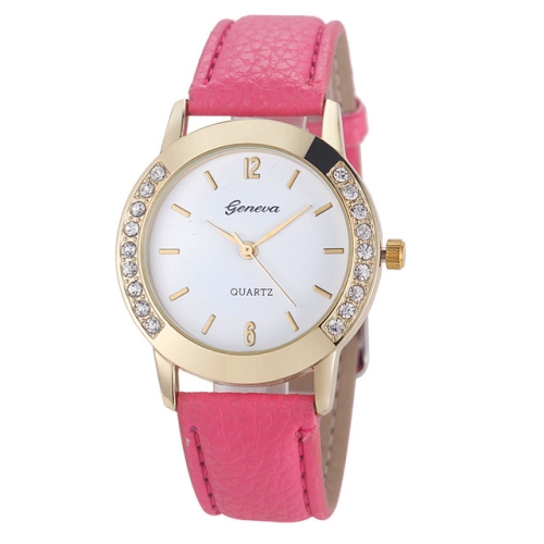 

Round Dial Double Diamond Leather Belt Watch for Women(Red)