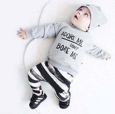 

3 in 1 Autumn Newborn Baby Letter Print Long-sleeved Shirt + Pants + Hat set, Size:100cm(Grey)