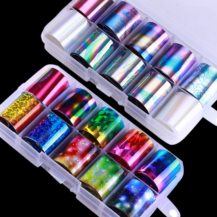 

10 PCS DIY Holographic Nail Foil Set Transparent Nail Art Transfer Sticker, Random Delivery