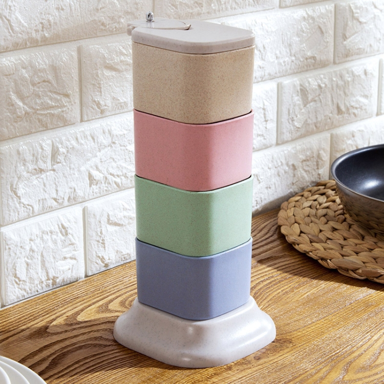 

Wheat Straw Jar Seasonings Containers Flavor Condiments Storage Box Kitchen Accessories Storage Box with Holder Rack