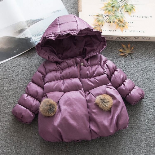 

Winter Girls Thickened Medium Style Hooded Cotton Coat Down Jacket with Bow-knot, Height:100cm(Purple)