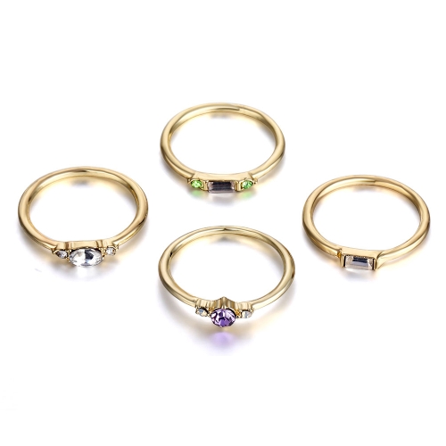 

4 PCS Women Vintage Bohemian Crystal Zircon Ring Set, Ring Size:5