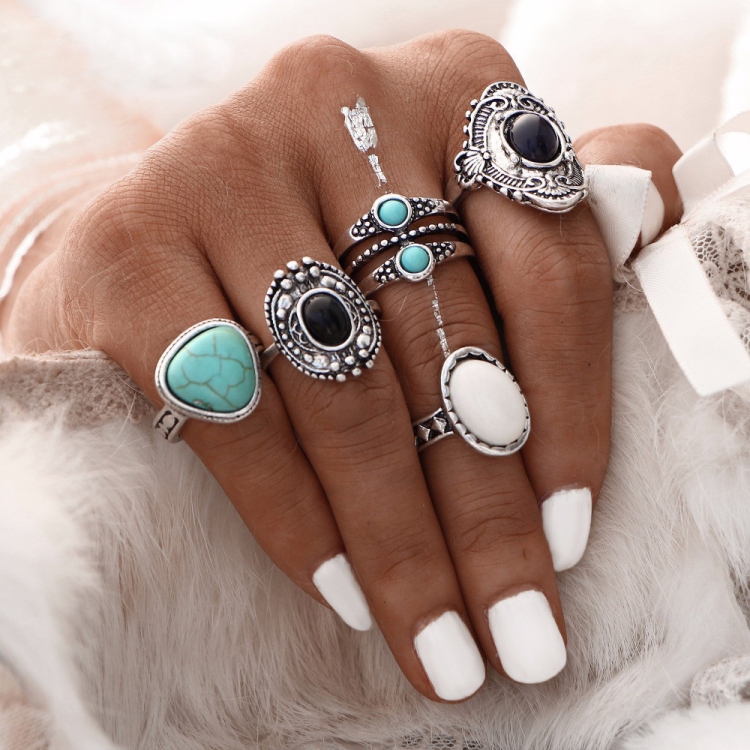 

5 PCS/Set Women Bohemia Vintage Silver Stack Rings Knuckle Rings Set