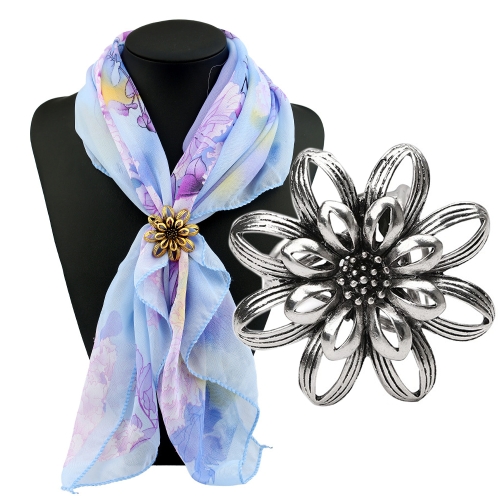 

Retro Flower Three-Ring Silk Scarf Button(Silver)