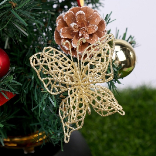 

5 PCS Christmas Tree Decoration Artificial Flower Butterfly Christmas Pendant, Color:Gold