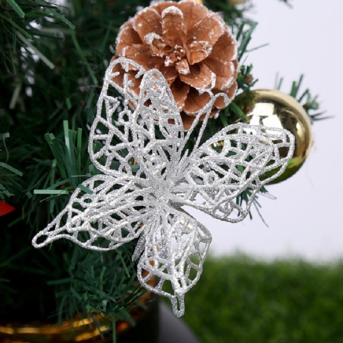 

5 PCS Christmas Tree Decoration Artificial Flower Butterfly Christmas Pendant, Color:Silver