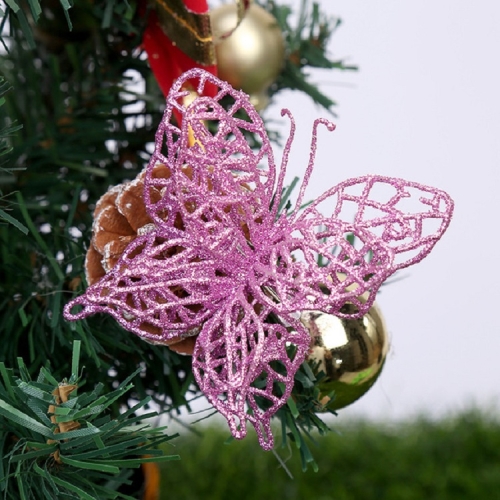 

5 PCS Christmas Tree Decoration Artificial Flower Butterfly Christmas Pendant, Color:Pink