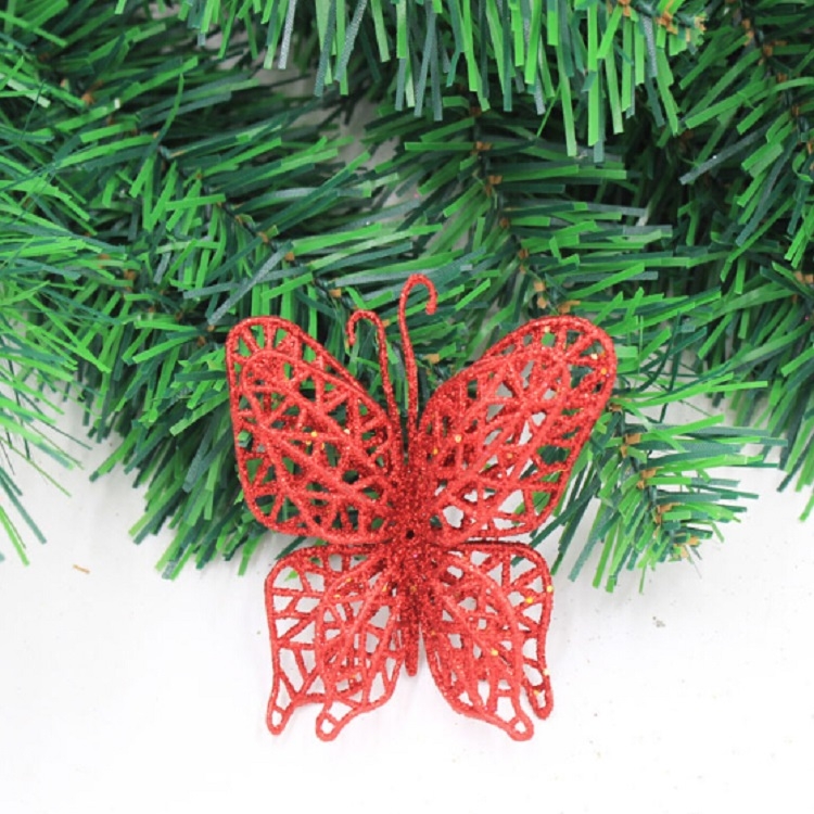 

5 PCS Christmas Tree Decoration Artificial Flower Butterfly Christmas Pendant, Color:Red