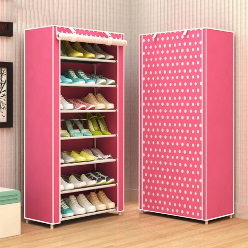 

8-layer 7-grid Non-woven Fabrics Large Shoes Rack Stand Removable Shoe Storage(Pink dots)
