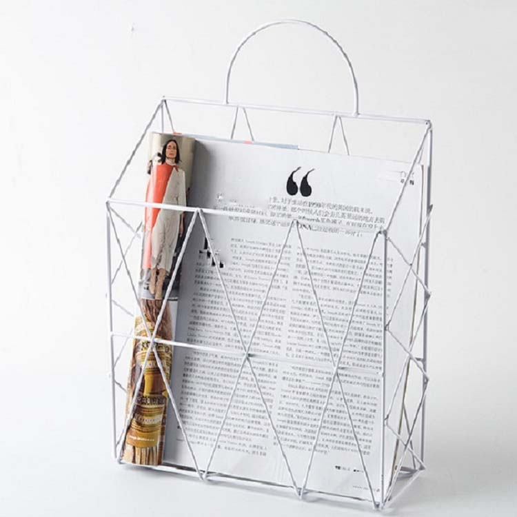 

Newspaper and Magazine Sundries Metal Decorative Storage Basket(White)