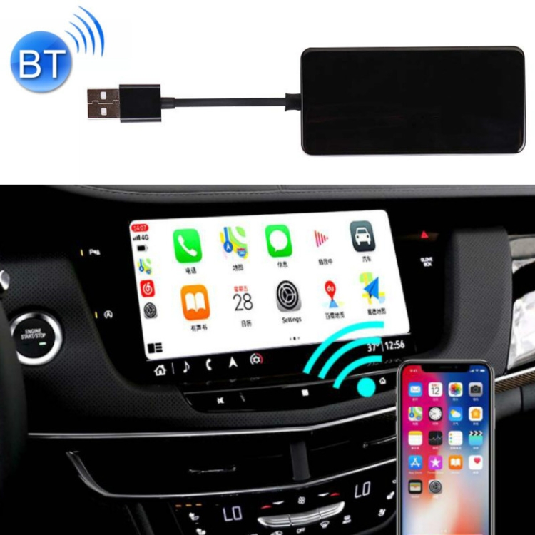 

Wired To Wireless Carplay Module Car And Mobile Phone Bluetooth Interconnection for Apple Mobile Phones, Suitable For Ford(Black Square)