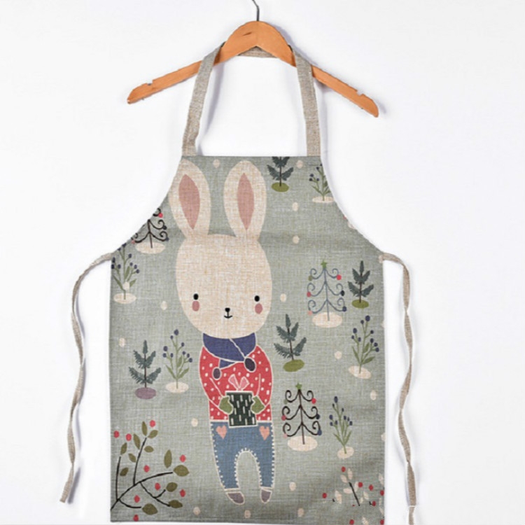 

Cartoon Animal Antifouling Cotton Linen Kitchen Parent-child Cartoon Sleeveless Apron, Size:40x48 cm (Excluding Halter Neck), Style:Bunny