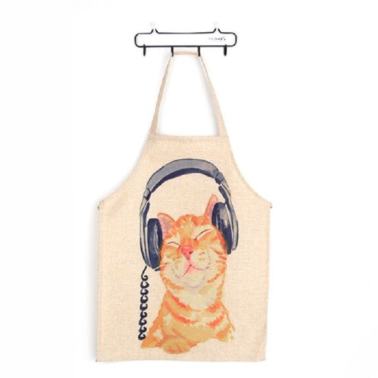 

Cartoon Animal Antifouling Cotton Linen Kitchen Parent-child Cartoon Sleeveless Apron, Size:40x48 cm (Excluding Halter Neck), Style:Music Cat