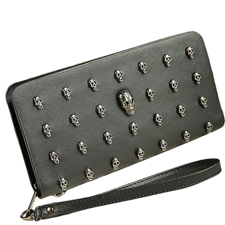 

Women Metal Skull Wallet Card Leather Wristlet Handbags