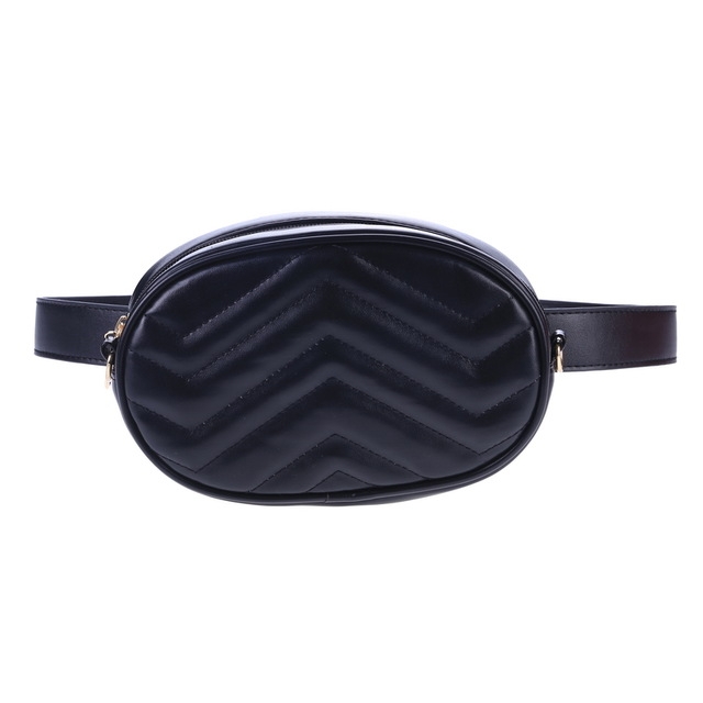 

Mini Rhombic Round Waist Bag Women Luxury Leather Handbag(Black)