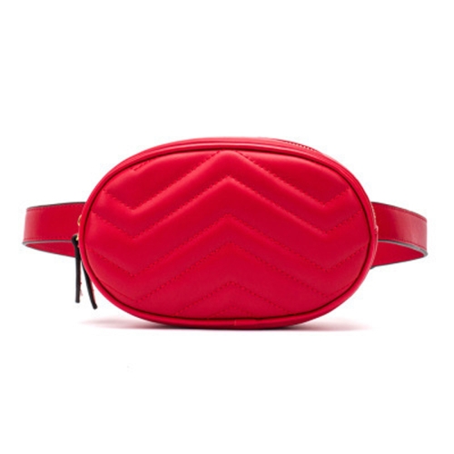 

Mini Rhombic Round Waist Bag Women Luxury Leather Handbag(Red)