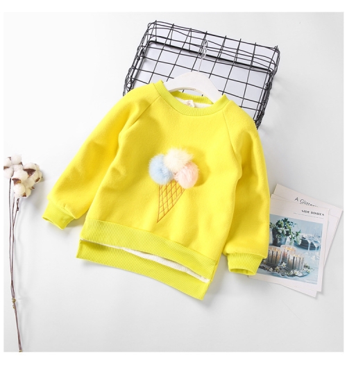 

Children Baby Autumn Cartoon Stereo Hair Ball Ice Cream Casual Pullover, Height:11（110cm）(Yellow)