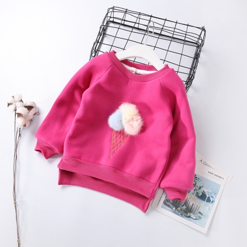 

Children Baby Autumn Cartoon Stereo Hair Ball Ice Cream Casual Pullover, Height:13（120cm）(Rose Red)