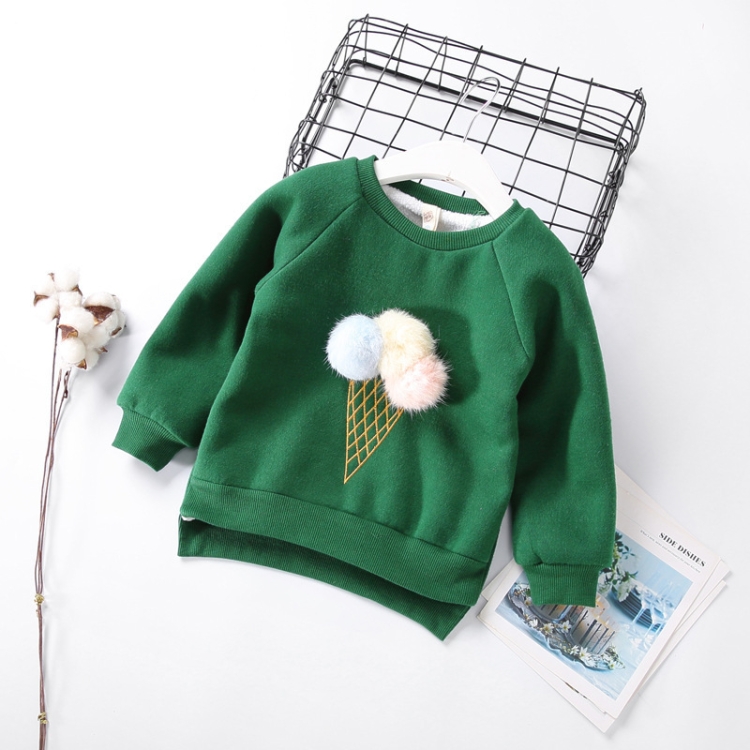 

Children Baby Autumn Cartoon Stereo Hair Ball Ice Cream Casual Pullover, Height:15（130cm）(Green)