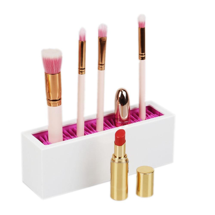 

VELEKA Silicone Makeup Brush Cosmetic Storage Rack(White+Rose Red)(White+Rose Red)