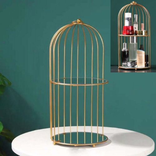 

Cosmetic Storage Rack Bird Cage Desktop Shelf Dresser Skin Care Finishing Rack, Size:Large, Color:Gold
