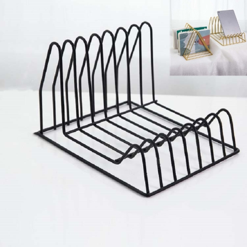 

Simple Wrought Iron Bookshelf Racks Living Room Study Storage Decoration Rack, Style:Dual-use Book Stand(Black)