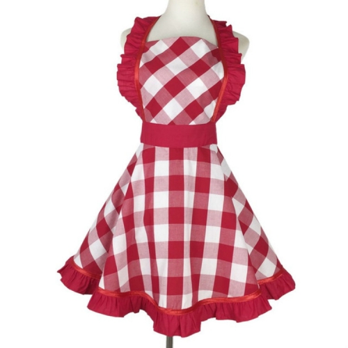 

Retro Cotton Big Plaid Big Swing Apron(Red White Grid)