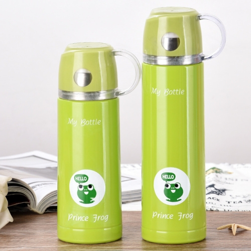 

2 PCS Cartoon Thermos Vacuum Flasks Stainless Steel Bottle Portable Handgrip Insulated Bottle(Green)