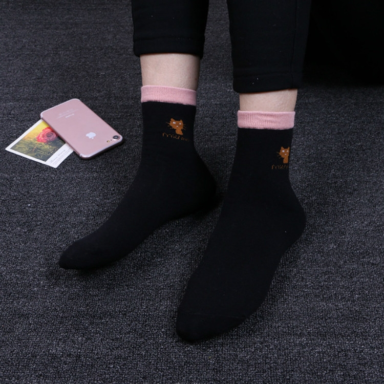 

Cute Printed Cat Tube Cotton Socks, Size:One Size(Black)