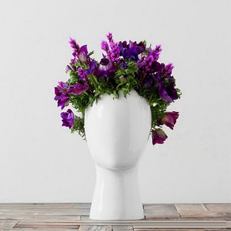 

Abstract Human Head Ceramic Vase Decoration Dried Flower Arrangement Porcelain Artificial Flower Pot(White)