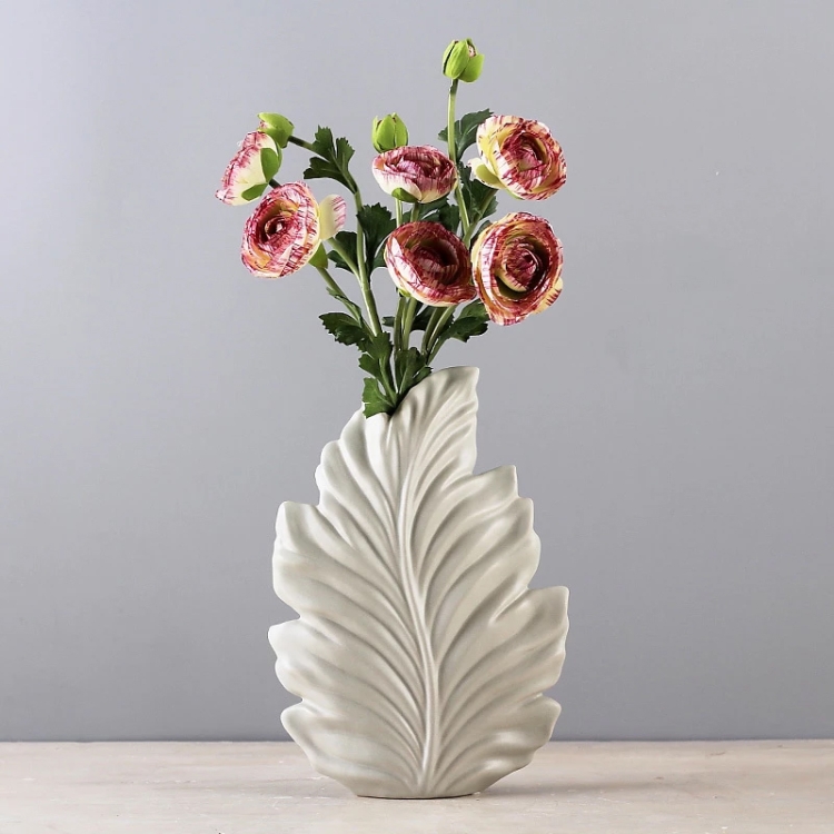 

Modern Living Room Home Decorations White Ceramic Leaf Model Porcelain Vase, Color:Shark Grey L