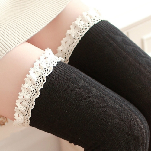 

Lace High Knee Long Tube Women Socks, Size:One Size(Black)