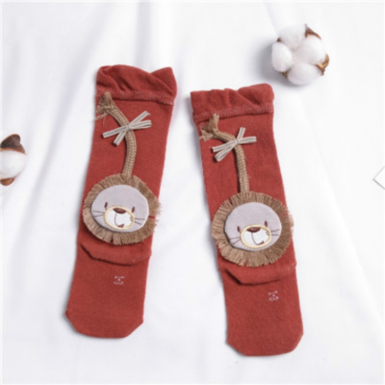 

Baby Long Socks Lion Pattern Soft Cotton Knee Sock Infant High Knee Socks, Size:M(Red)