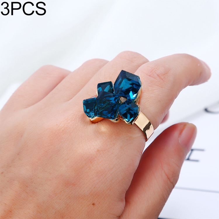 

3 PCS Women Fashion Magic Cubes Crystal Inlay Ring, Ring Size:6(Blue)