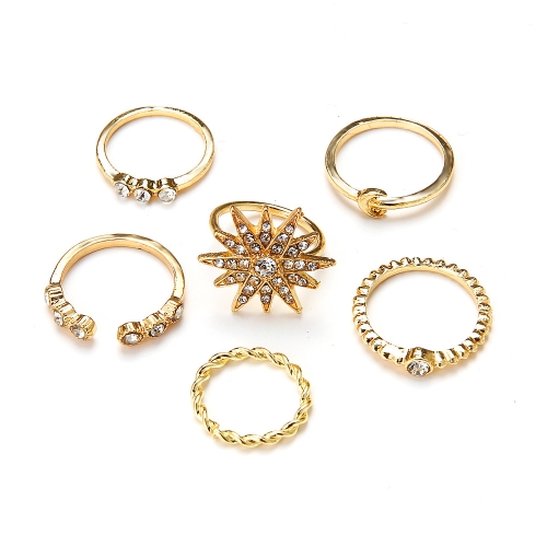 

6 PCS/Set Bohemian Vintage Flower Star with Diamond Knuckle Rings Set