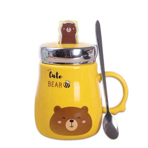 

2 PCS Cartoon Animal Ceramics Mugs Coffee Milk Tea Cup Couple Mobile Phone Holder Children Drinkware Yellow, Package:Gift