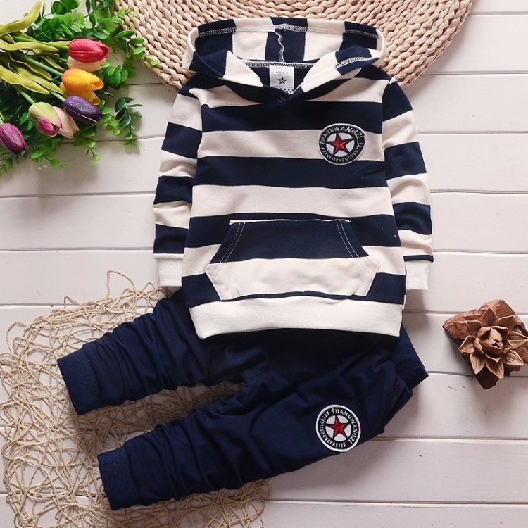 

Spring Baby Boys Hoodies Striped Tops + Pants Sport Suit, Size:80cm(Navy)