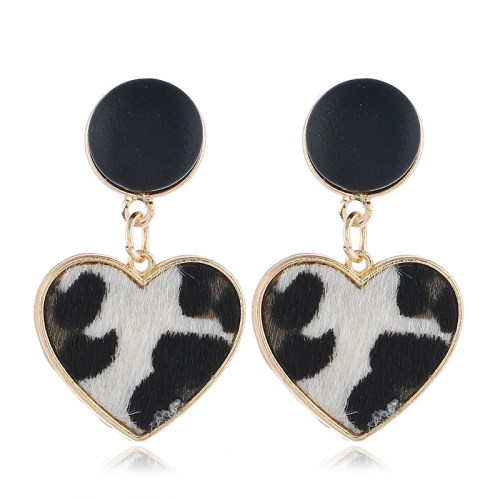 

Imitation Velvet Heart Geometric Leopard Drop Earrings For Women(white)