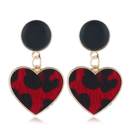 

Imitation Velvet Heart Geometric Leopard Drop Earrings For Women(red)