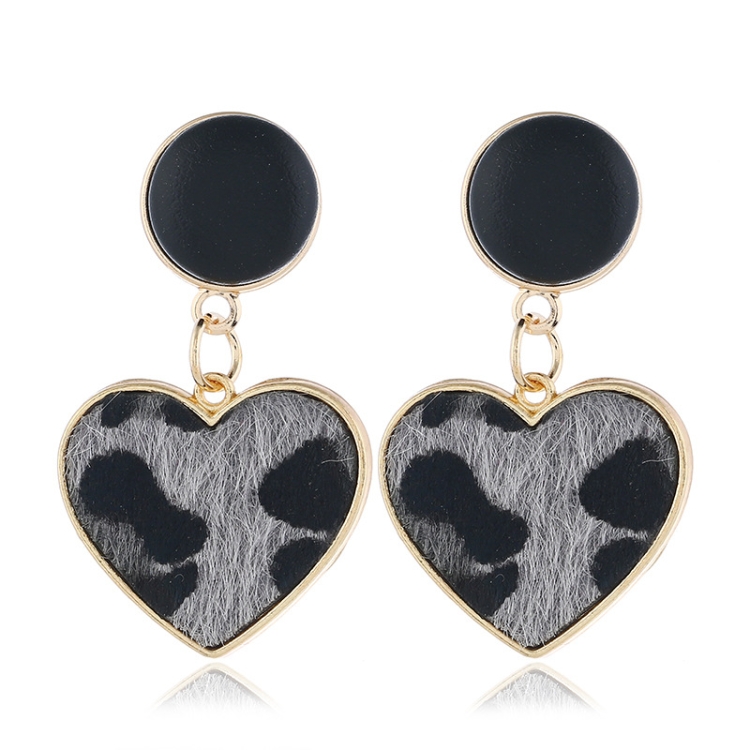 

Imitation Velvet Heart Geometric Leopard Drop Earrings For Women(grey)