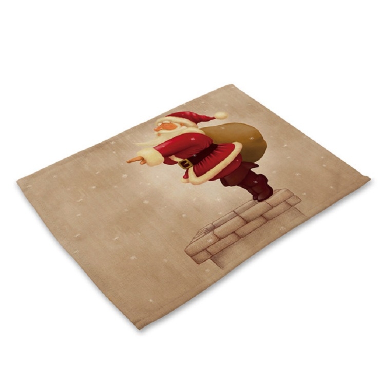 

Printed Cotton Western Food Mat Creative Rectangle Tableware Mat(Chimney Santa Claus)