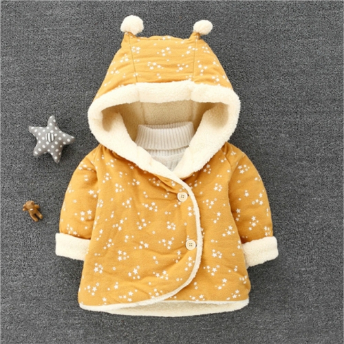 

Autumn Stars Pattern Plus Velvet Thick Warm Rabbit Ears Shape Hooded Cotton Jacket Children Clothing, Height:80cm(Yellow)