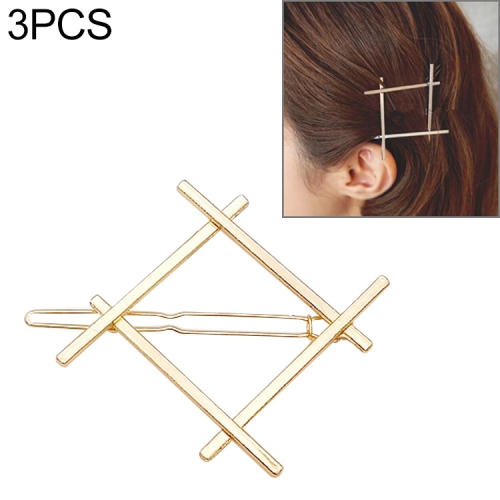 

3 PCS Glossy Cross Four-sided Hair Clips Hairpins Girls Geometry Cute Hair Clip Delicate Hair Pin Hair Decorations Jewelry Accessories(Gold)